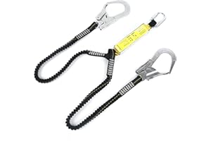 GDWD Sangle d'escalade anti-chute - Double laisse de sécurité élastique avec vapeur de chute et mousqueton en acier allié - Pour l'extérieur, l'escalade des arbres, l'alpinisme, le service de sauvetage