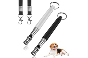 SANGFUN Lot de 2 Sifflets à Ultrasons pour Chien avec Laisse Réglable, Haute Fréquence Silencieux, Sifflet Réglable Contre Les Aboiements pour Rappel et Contrôle de l'écurie (Noir + Blanc)