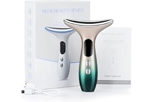 ZINUEEN Massaggiatore Viso e Collo con Luce LED, Riscaldamento e Vibrazione - Lumiface Viso Antirughe per Tonificare e Pulire la Pelle Flaccida - Massaggiatore Viso Antirughe con 3 Colori LED (colore sfumato)