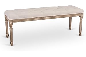 VONLUCE Panca Fondoletto con Sedile Imbottito e Gambe in Legno di Gomma, Panchina Capitonné Panca Ottomana Rustica in Tessuto Trapuntato per Camera da Letto Soggiorno Corridoio (120 x 40 x 46 cm)