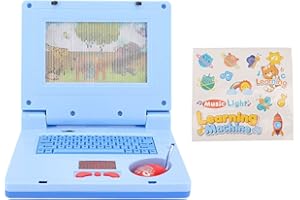 BNINETEENTEAM Computadora PortáTil de Aprendizaje para niñOs, 19 X 15,7 X 3,8 Cm, Juguete de Computadora de SimulacióN de Desarrollo Cognitivo ElectróNico de MúSica LED Educativa (Ratón Azul no retráctil)