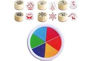 FLYGRRIV Stempel Weihnachten Holz mit Stempelkissen, Weihnachtsstempel mit 6 Weihnachtsmuster, Frohe Weihnachten StempelSet für Holz Briefmarke, Weihnachtskarten, Textil Briefmarken, Kinderzeichnungen