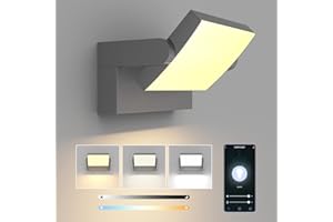 Klighten 24 W kinkiety LED ściemniane zewnętrzne wewnętrzne IP65, sterowanie APP, regulowane światło ścienne, nowoczesna aluminiowa lampa ścienna do wejścia do ogrodu na taras, 1500 lm, 3000K-6000K,
