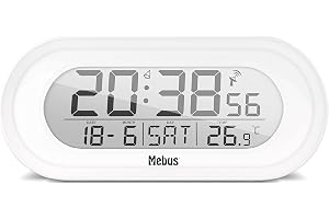 Mebus Funkwecker mit Temperaturanzeige, digital, Funkuhr (DCF77), Weckfunktion, Weckwiederholung Snooze, Beleuchtung, Kalende