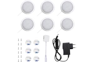 Lightsjoy Luz Vitrina Luz del Gabinete LED Luz Bajo de Armario Iluminación para Cocina Estante Muebles Taquillas Enfriador de Vino (6 luces, Blanco cálido 12V 15W
