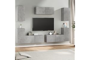DJEKA 7pz Parete Attrezzata Soggiorno Mobili TV Soggiorno Moderni Sospesi Set di Mobili Porta TV in Legno Multistrato Grigio Cemento