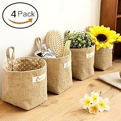 Goldenbridge - Bolsa de almacenamiento de lino y algodón con asa, organizador para el hogar, armarios, juguetes, oficina, dormitorios, etc. (4 unidades).