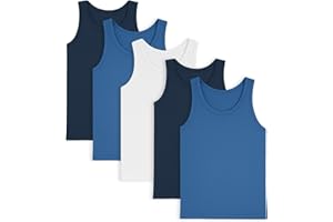 BELVIAN Boys Pack of 5 Vests Soft Cotton Underwear White Blue Mix Age 2-12