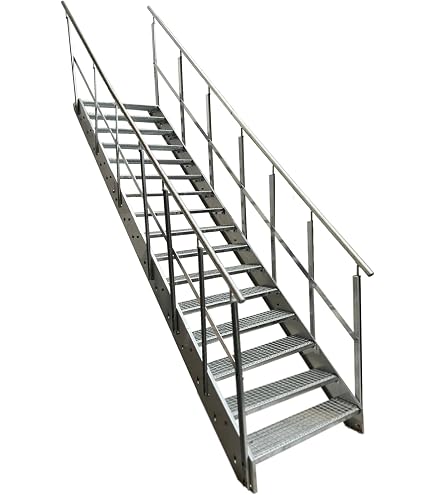 Premium Caillebotis acier Escalier à limon 5 Marches Autoportant Entièrement galvanisé et Anthracite Revêtu par poudre - Dimensions (L x l x H) 101cm x 120cm x 95cm Premium Caillebotis acier Escalier à limon 5 Marches Autoportant Entièrement galvanisé et Anthracite Revêtu par poudre - Dimensions (L x l x H) 101cm x 120cm x 95cm