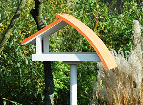 Luxus-Vogelhaus 31012e Design Vogelhaus „New Wave“ aus Holz (Kiefer) für Garten, Balkon, mit Ständer, Schrägdach, Farbe: weiߟ-orange – Vogelhäuschen Vogel-Futterhaus - 3
