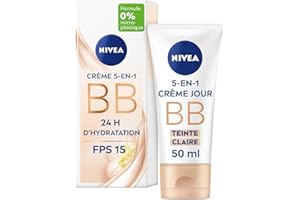 NIVEA - BB Crème 5 En 1 Teinte Claire - Crème Visage FPS 15 - Hydratation 24H - Réduit Imperfections & Signes De Fatigue - Huile De Jojoba Bio & Pigments Minéraux - Vegan - Tous Types De Peaux - 50 ml