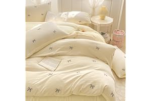 Covebett Bettwäsche 135x200 Mädchen Weiß Creme mit Schwarz Schleifen Kinder Bettbezug 2teilig Aesthetic Kawaii Renforcé Microfaser Einzelbett Deckenbezug Reißverschluss und Kissenbezug 80x80cm