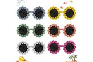 Lotvic 6 Paires Lunettes Rétro à Fleurs pour Enfants, Lunettes de Soleil Rondes, Lunettes de Soleil Rétro Style, Lunettes de Soleil Rondes Hippie, Lunettes de Mode pour Fête, Disco, Festival