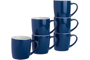 Argon Tableware Coloured Coffee Mugs - Navy - 350ml - Pack of 6 - Gloss Ceramic Stoneware Tea Mugs Latte Cappuccino Cups Hot Chocolate Cups Colourful Mug Set with Handle