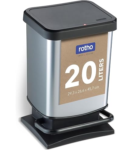 Rotho Paso Mülleimer 50l zur Mülltrennung mit Deckel und Pedal, Kunststoff (PP) BPA-frei, silbermetallic, 50l (44.0 x 29.0 x 67.0 cm), Silber Küche, Haushalt & Wohnen