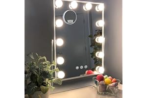 Hansong Hollywood Vanity Mirror with Lights 12 Dimmable LED Bulbs Lighted Makeup Mirror with 3 Color Light & 10X Magnifying Touchscreen Control 360° Rotation Dressing Table Mirror