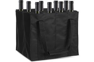 Flaskväska för 12 flaskor (45 x 27 x 27 cm), hopfällbar flaskhållare, öl | Vin, champagneflaskkorg med skiljeväggar, anti-kollision, återanvändbar vinflaskhållare för picknick, camping