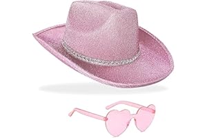 DAJOOEE Cowgirl Hat with Heart Sunglasses Glitter Cowboy Hat for Women & Girls Cosplay Bachelor Party Costume Hats