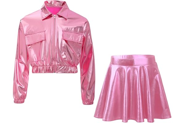 Zaldita Barn hip hop dansdräkt bit dans outfit streetwear alien kostym | Veckad kjol, fullmetallisk matchande kjolset, kortare bomberjacka, simning, balett, modern jazz,dans, cha cha,fest