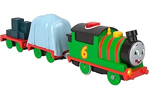 FISHER-PRICE Thomas & Friends Motorized Toy Train Talking Percy Battery-Powered Engine with Sounds & Phrases for Preschool Kids 3+ Years, UK English Version, HWY32