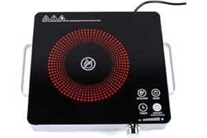FETCOI Plaque de Cuisson Infrarouge, 2200W Plaque de Cuisson Electrique Vitrocéramique Infrarouge, Diamètre 20 cm, Panneau en Cristal Etanche, Plaque de Cuisson en Acier Inoxydable avec Infrarouge