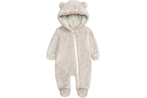 TinaDeer Baby Schneeanzüge Winter Overall mit Kapuze Winter Strampler Fleece Overall mit Fuß für Babys Neugeborene Kleinkind Mädchen Jungen Warm Jumpsuit für 0-12 Monate