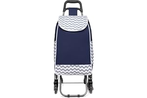 Kono Składany wózek na zakupy, lekki i wodoodporny, 2 w 1 z torbą termiczną, rozkładany, do jazdy po schodach, na artykuły spożywcze, ulepszony, granatowy