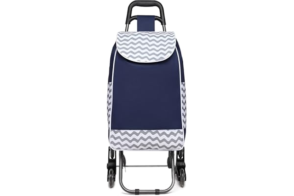 Kono Chariot de courses pliable, léger et étanche, chariot de courses 2 en 1 avec sac isotherme isotherme, chariot d'escalade d'escalier amovible pour courses (bleu marine)