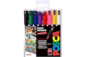 Posca PC-1MR Permanent Marker Paint Pens, Ultra Fine Tip, Multi Surface Use On Wood Metal Paper Canvas Cardboard Glass Fabric Ceramic Rock Pebble Porcelain, Set of 8 x 0.7 mm, Standard Colours