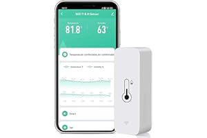 RISOON Sensor de termómetro higrómetro WiFi: Monitor inteligente de temperatura y humedad, con monitor remoto y alerta de notificación de aplicación TUYA, funciona con Alexa (paquete de 1)