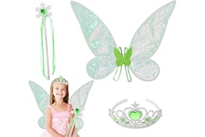 XLONG 3 Piezas Alas Brillantes de Mariposa,Alas de Hada,Alas de Hada Adulto,Alas Mariposa Grande,Alas de Hada Mujer,Alas de Hadas para Niñas,Alas Grandes de Carnaval (Verde)