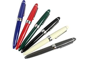 HILLENTO Jinhao 992 Fountain Pen Set, Student 6 Color Pen Set, Silver Clip, Solid Colors(Black, Blue, Green, Grey, Red, White)