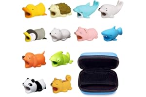 JANE CHOI 12 Pack Cute Animal Bites Cable Protector, Prevents Breakage Cable Cord Saver Case for iphone/iPad, Various Animal Cable Chewers Cable, Come with Zippered Storage Case