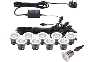 NATIONAL LIGHTING IKON PRO Pack of 10 Colour Changing (CCT) Daylight White & Blue LED 35mm Round Stainless Steel Outdoor Garden Decking Pathway Kitchen Plinth Lights Kit - IP67