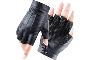 LJCZKA Guantes de Cuero Sin Dedos Hombre, Guantes de Conducir Sin Dedos, Guantes Moto Cuero Medio Dedo Antideslizante Unisex, Negro