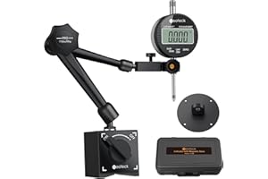 Neoteck Comparatore Centesimale Digitale 0-25.4mm con Base Magnetica Set LCD Indicatore Elettronico 0.01/0.0005'' Unità Pollici/Metrica con Braccio Flessibile Porta Quadrante ON/OFF - Nero