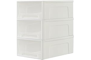Cetomo 30L*3 Cassettiera, Cassetto di Stoccaggio, Cassetti Plastica Scatola, Organizzatori, Scatola di Stoccaggio, Torre Impilabile per Ufficio, Dormitorio, PP, Bianco e Trasparente, 30L-3 Unità