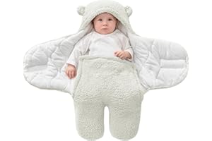 FUNUPUP Couverture D'Emmaillotage Bébé 0-3 Mois, Sac de Couchage Hiver Naissance Gigoteuse en Epais e à Jambes Séparés Nouveau Né Nid d'ange-Blanche,Blanc
