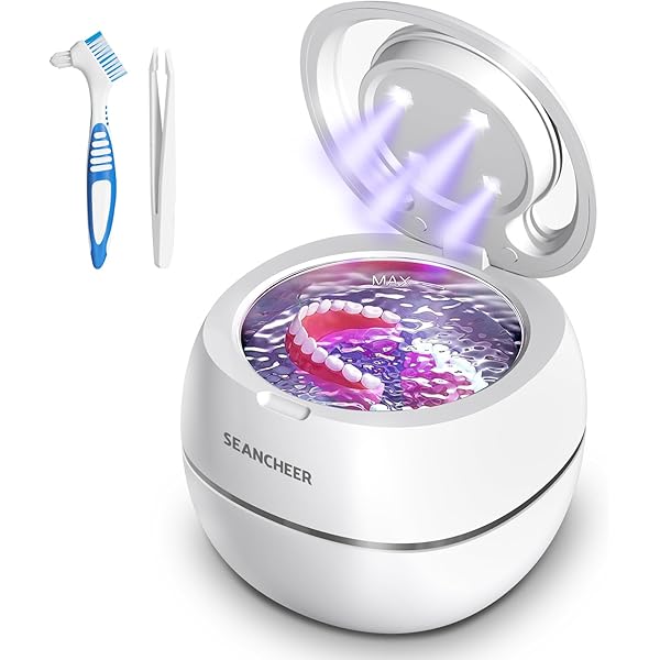 Ultrasone kunstgebitsreiniger, 180 ml, ultrasone uv-reiniger, 28 W, ultrasoon reinigingsapparaat voor prothesen, concealer en mondbescherming (Weiß