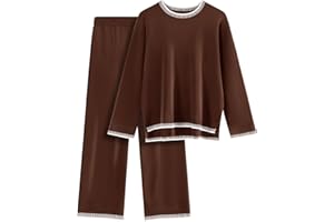 Xnova Completi Tuta in Maglia Donna 2 Pezzi Set, Loungewear Pantaloni a Gamba Larga e Maglia A Maniche Lunghe, Tute Maglione e Pantalone Elastico In Vita per Autunnale e Invernale