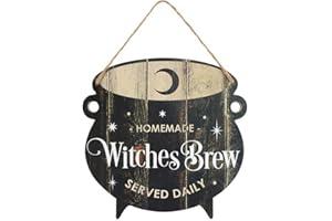 SOMETHING DIFFERENT Whimsical Black "Witches Brew" Cauldron MDF Hanging Sign - 25cm x 25cm (1 Pc.) - Playful Halloween Decor & Adorable Kitchen Accessory