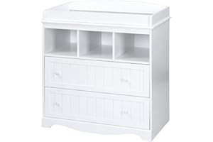NOVA Commode à langer avec 2 tiroirs, 3 compartiments ouverts et 1 étagère, en MDF robuste, couleur blanche style classique