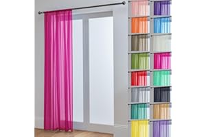 John Aird Lucy Voile Curtains - Rod Pocket Slot Top - Net Curtains - 1 Panel (Fuchsia, 58" Wide x 36" Drop)