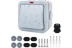 PAICREATE Interruptor de Pared Impermeable IP66 20A Interruptor Universal Resistente a la Intemperie con Cubierta Antipolvo Interruptors de luz Exterior Resistente a la Intemperie para Exteriores Jardín Taller