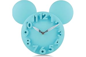Lafocuse 3D Numbers Mouse Wall Clock for Boys and Girls, Children's Wall Clock, Blue Decoration, Clocks for Children's Room, Nursery School, 32 x 28 x 5 cm