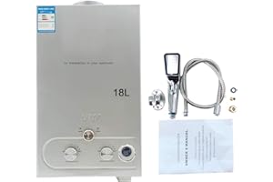 Cozyel Tragbarer Gas Durchlauferhitzer 18L 36KW Propangas Campingdusche für Dusche im Außenbereich Dusche Bad Warmwasser Camping Dusche LPG Warmwasserbereiter Warmwasser Tankless Instant,Silber