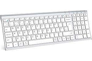 iClever Wireless Bluetooth Keyboard, Keyboard Rechargeable Bluetooth 5.1 Stable Connection to Multi Devices Silent Slim Keyboard for Mac, iPad, iPhone, iOS, Android, Windows, QWERTY UK Layout