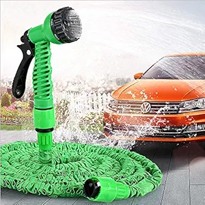 KN Enterprise 2 in 1 Combo of Car Spray 50 ft Hose Pipe Gun with Brass Nozzle and Car Washing Sponge with Microfiber Washer Duster (7 in 1 Gun, 50 FT Pipe, Car Washer) Multi Color