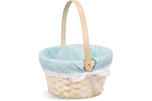 WICKERFIELD Easter Egg Hunt Gift Basket for Kids, Pink Wicker, Flower Crafts (Blue)