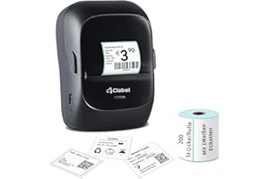 Imprimante Etiquette Autocollante, CLABEL 221B Imprimante Etiquette Thermique Bluetooth, Mini Imprimante d'Étiquettes Compatible avec iOS et Android pour Maison Bureau Détail, avec 1 Lot de 40x30 mm
